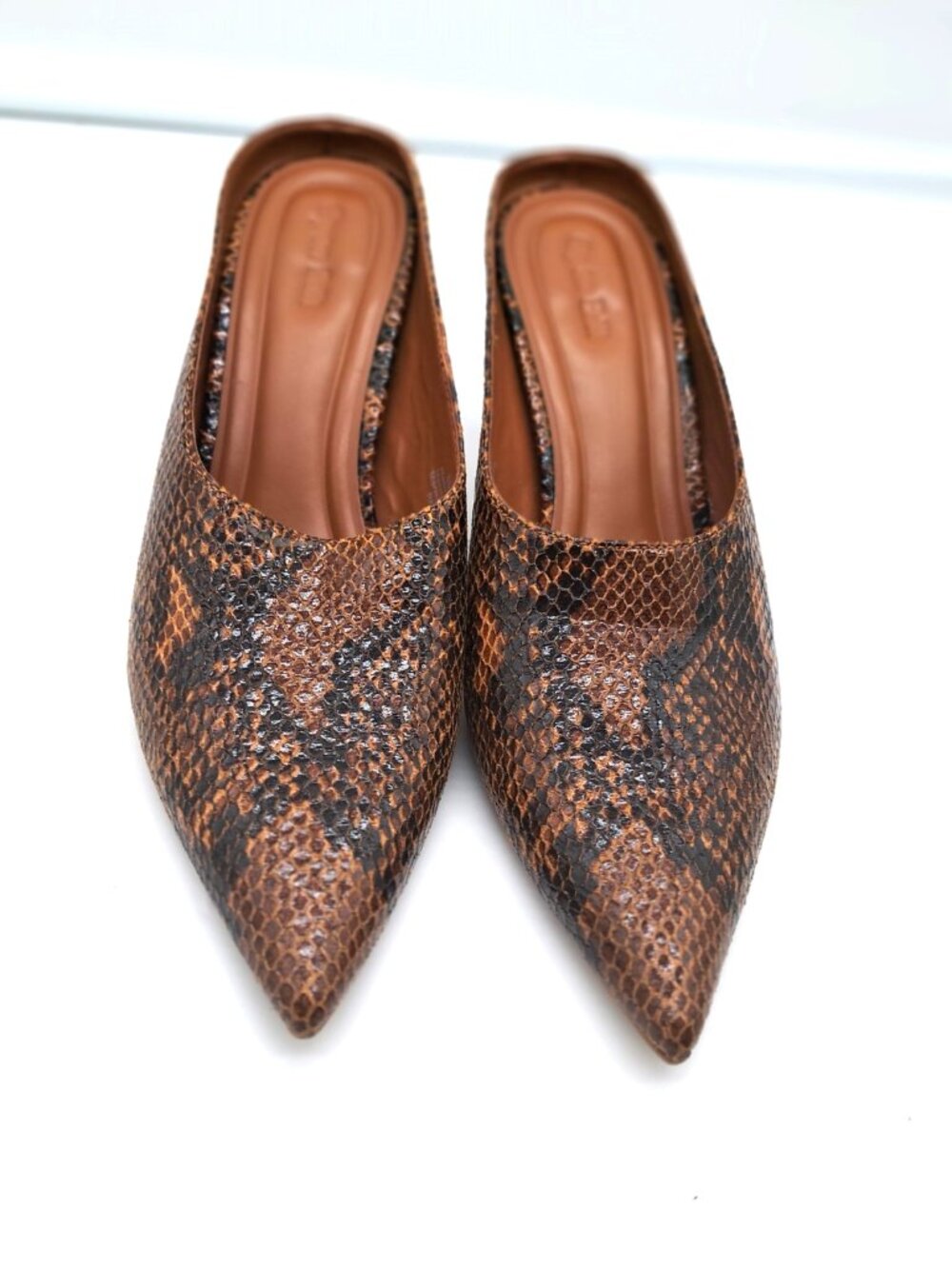 OPEN EDIT Vivica Pointed Toe Mule In Brown Snake - Size 7